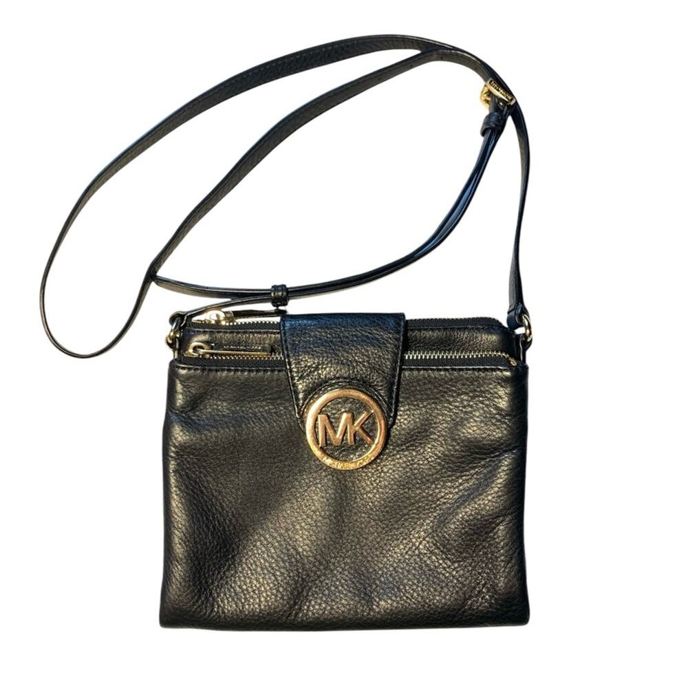 Michael Kors Fulton Pebble Leather Crossbody Bag Black - Picture 1 of 5
